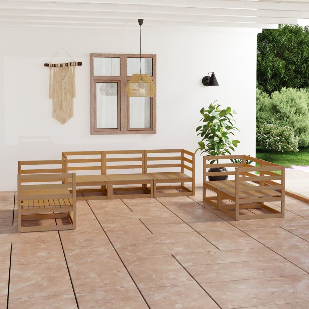 vidaXL Set mobilier de grădină, 7 piese, maro miere, lemn masiv pin vidaXL