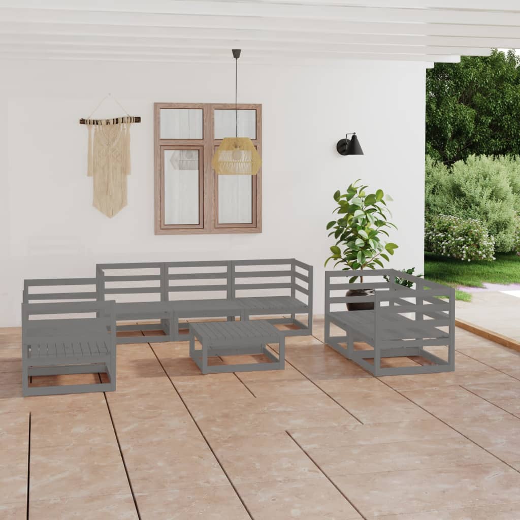 Salon de jardin 8 pcs Gris Bois de pin massif