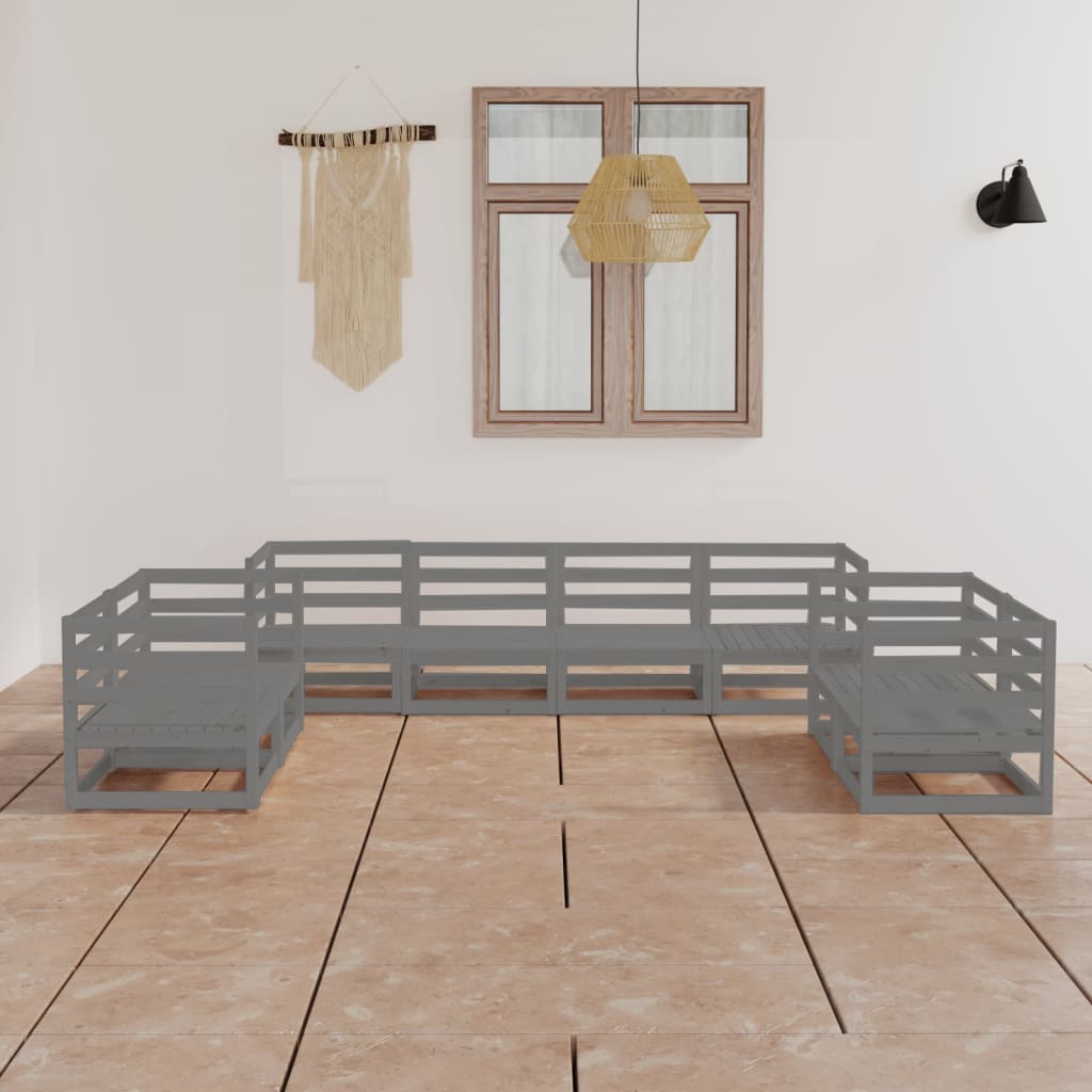 Salon de jardin 8 pcs Gris Bois de pin massif