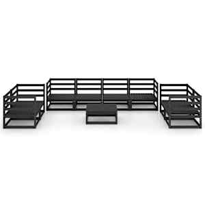 vidaXL Sodo poilsio baldų komplektas, 9 dalių, juodas, pu&scaron;ies masyvas