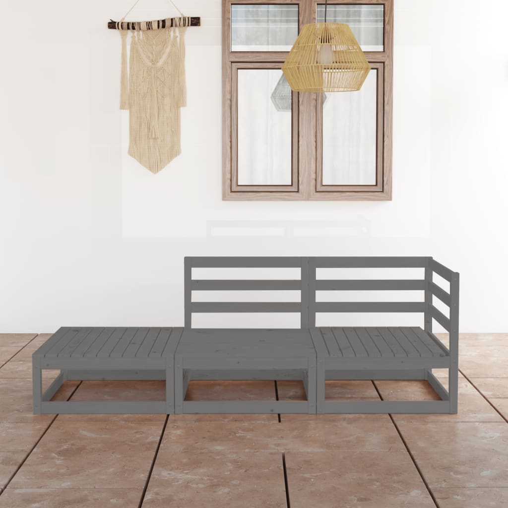 vidaXL 3-tlg. Garten-Lounge-Set Grau Massivholz Kiefer