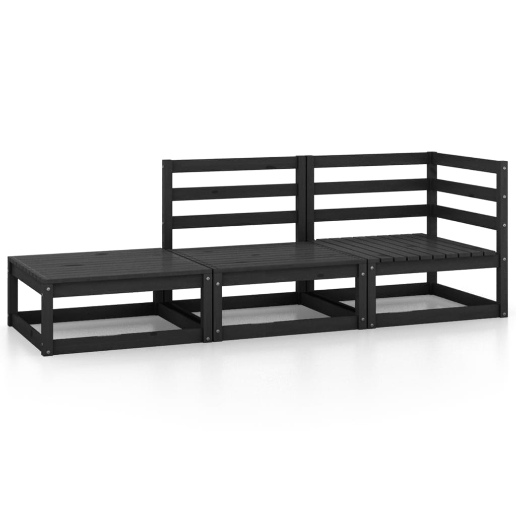 Poza vidaXL Set mobilier de gradina, 3 piese, negru, lemn masiv de pin