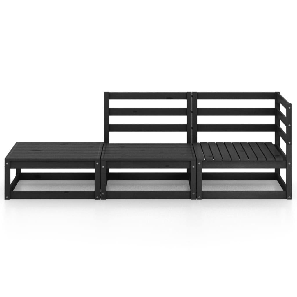 

vidaXL 3-delige Loungeset massief grenenhout zwart