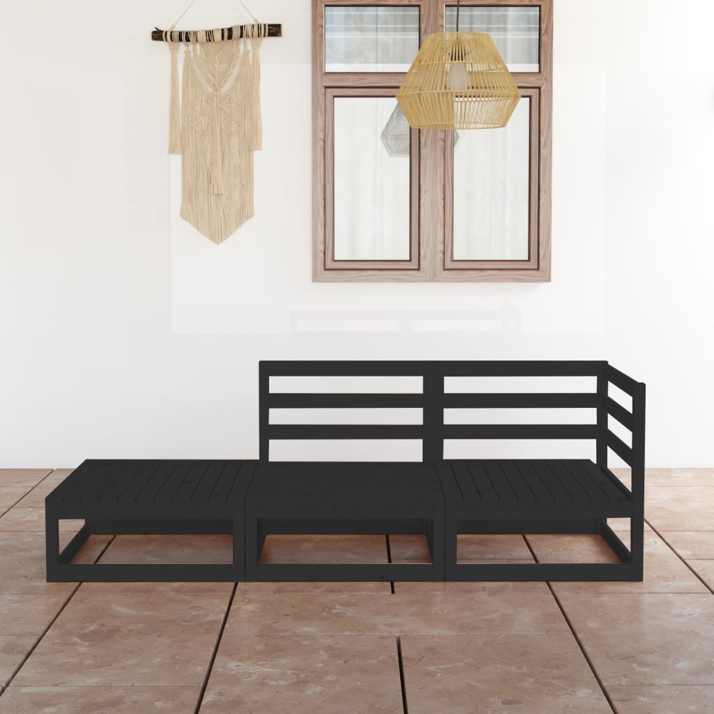 vidaXL 3-tlg. Garten-Lounge-Set Schwarz Massivholz Kiefer