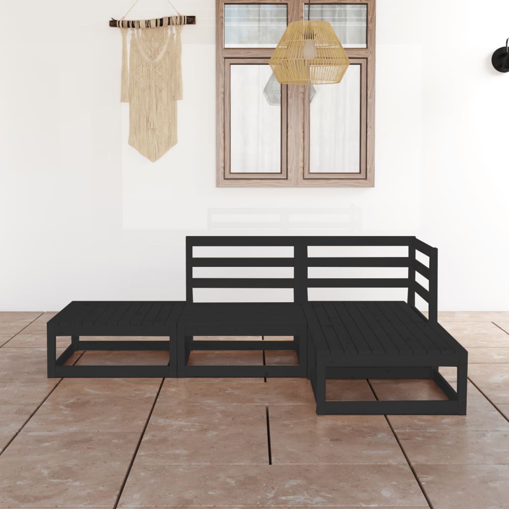 vidaXL 4-tlg. Garten-Lounge-Set Schwarz Massivholz Kiefer