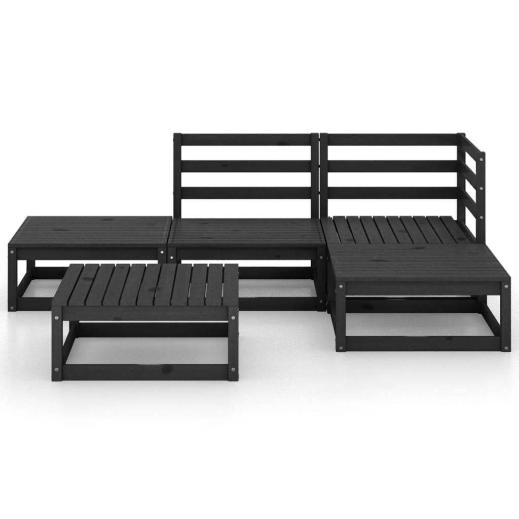 Set mobilier de grădină, 5 piese, negru, lemn masiv de pin