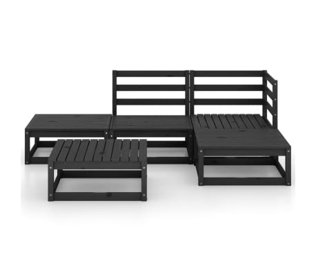 vidaXL Salon de jardin 5 pcs noir bois de pin massif