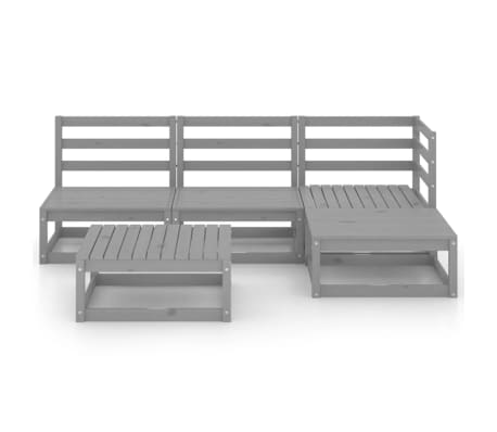 vidaXL 5-tlg. Garten-Lounge-Set Grau Massivholz Kiefer