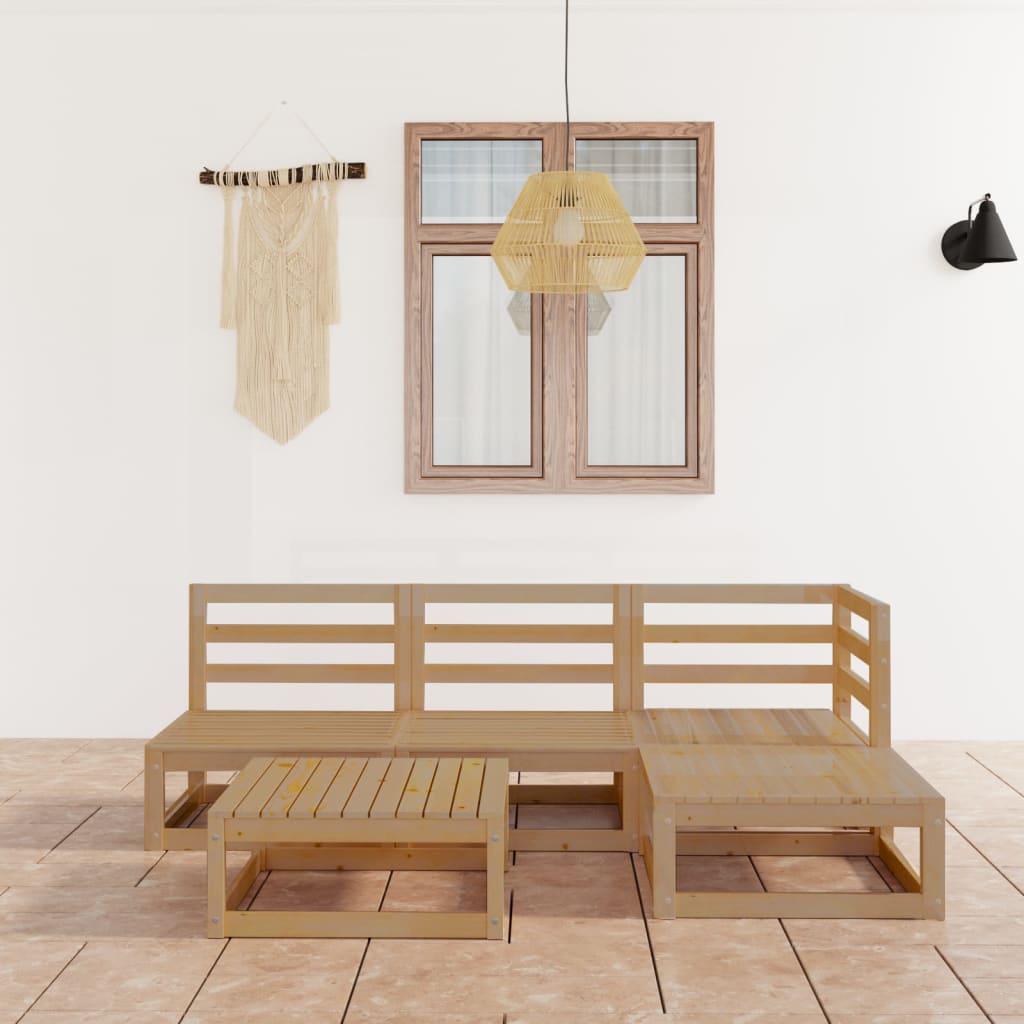 Salon de jardin 5 pcs Marron miel Bois de pin massif