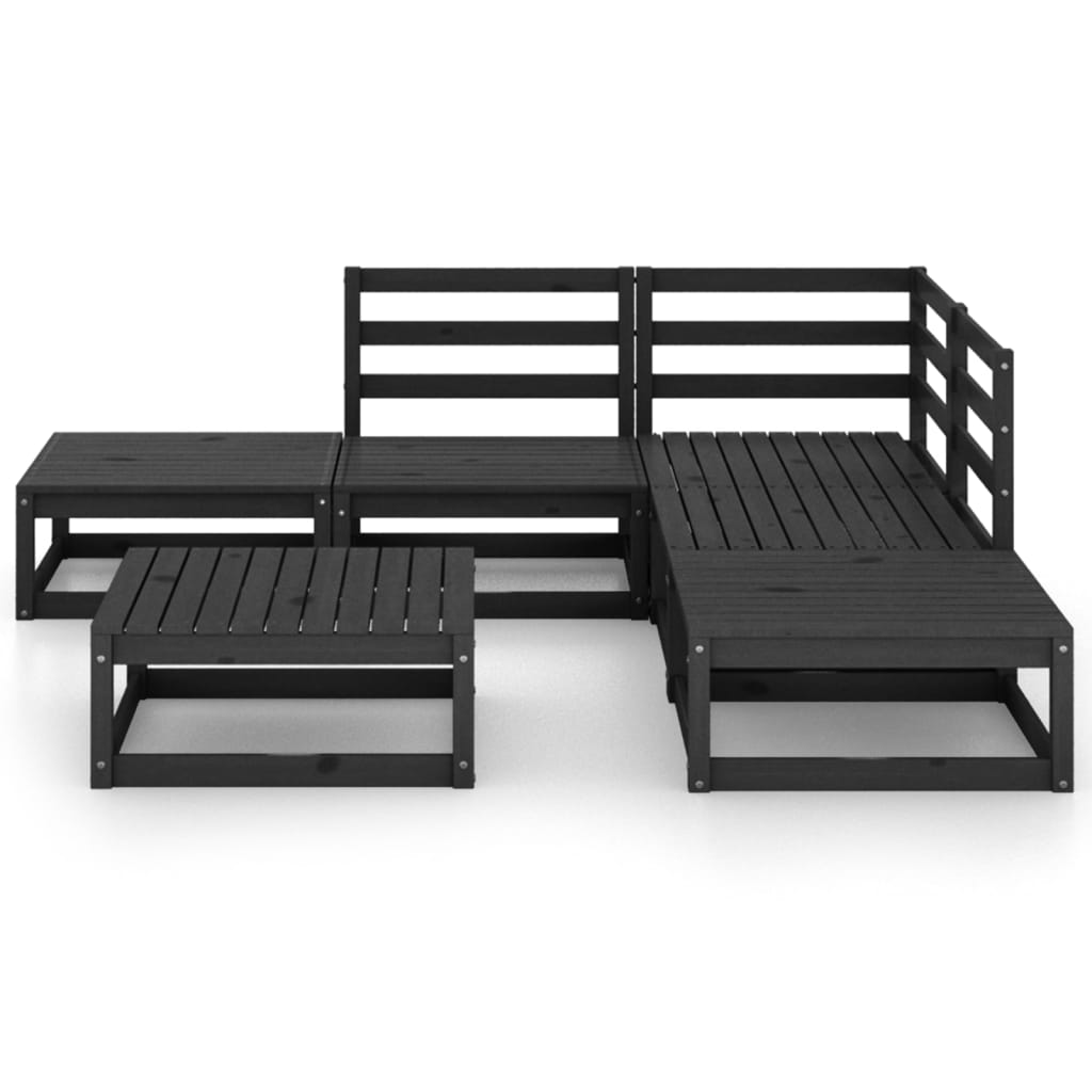 vidaXL Set Divani da Giardino 6 pz Nero in Legno Massello di Pino