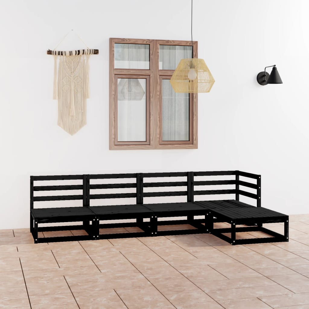 vidaXL 5-tlg. Garten-Lounge-Set Schwarz Massivholz Kiefer