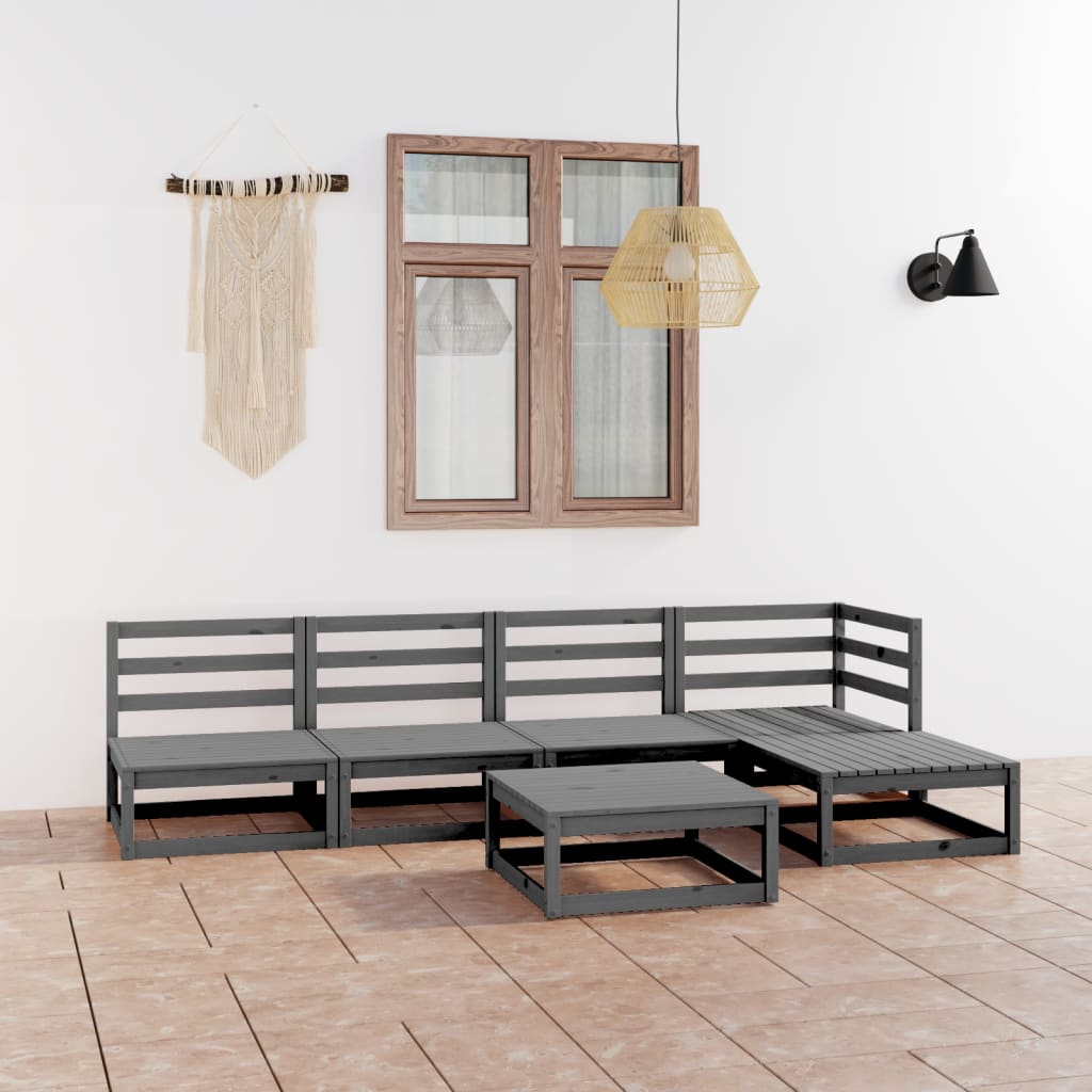 vida XL 6-tlg. Garten-Lounge-Set Grau Kiefer Massivholz