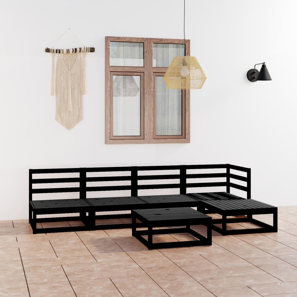 vidaXL 6-tlg. Garten-Lounge-Set Schwarz Massivholz Kiefer