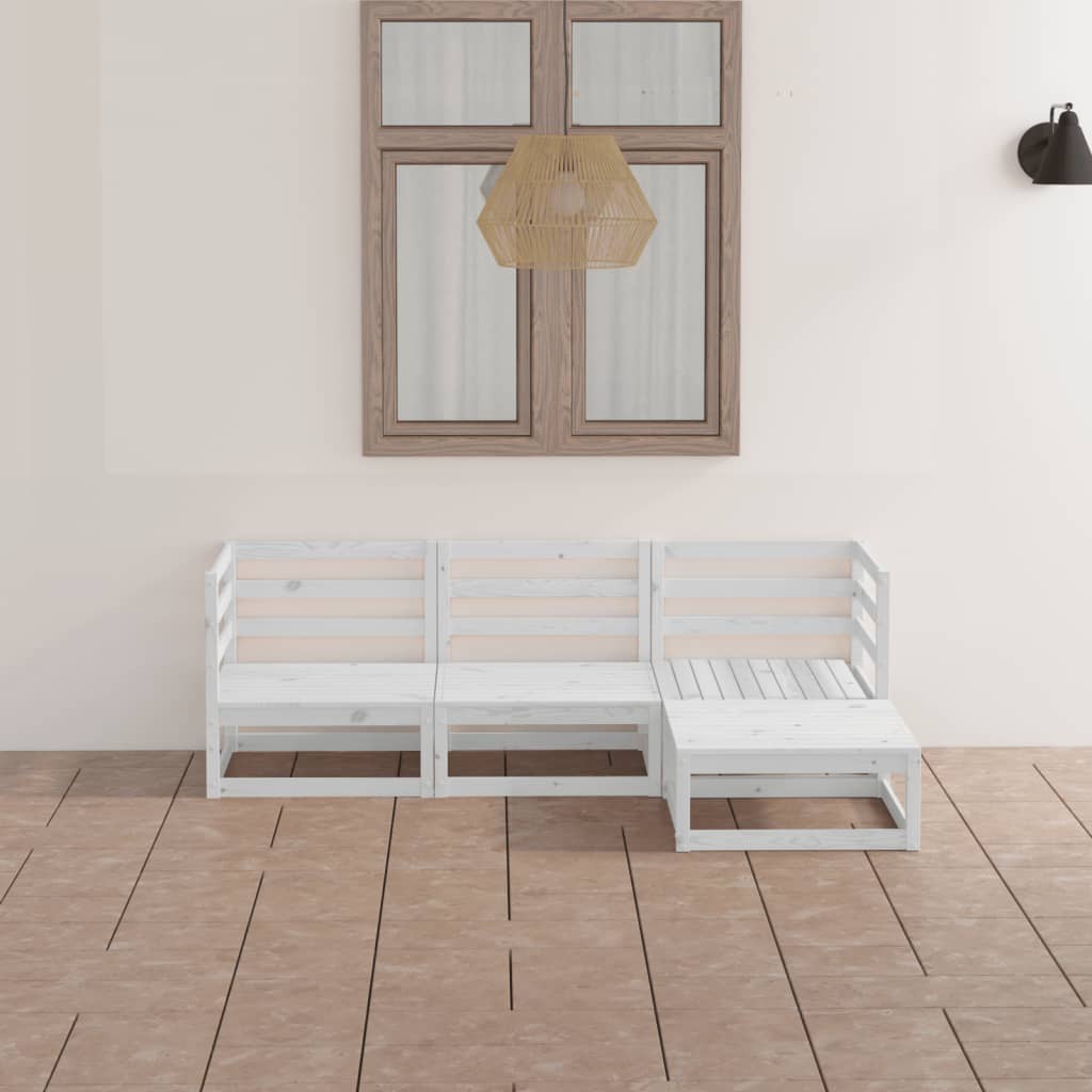 Salon de jardin 4 pcs Blanc Bois de pin massif
