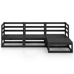 vidaXL Sodo poilsio baldų komplektas, 4 dalių, juodas, pu&scaron;ies masyvas