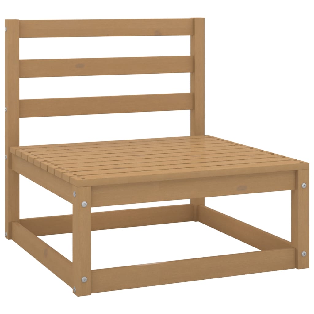Ogrodowy zestaw wypoczynkowy z drewna sosnowego, kolor miodowy brąz, wymiary 70x70x67 cm (sofa środkowa/narożna), 70x70x30 cm (stolik/podnóżek)