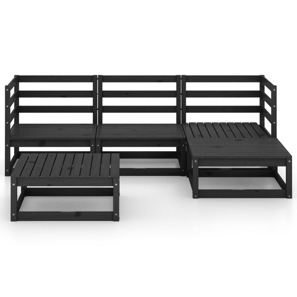

vidaXL 5-delige Loungeset massief grenenhout zwart