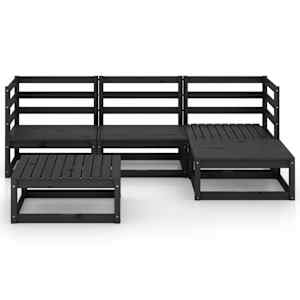 vidaXL Sodo poilsio baldų komplektas, 5 dalių, juodas, pu&scaron;ies masyvas