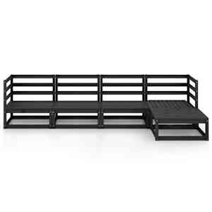 vidaXL 5-delige Loungeset massief grenenhout zwart