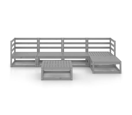 vidaXL 6-daļīgs dārza atpūtas mēbeļu komplekts, pelēks, priedes koks