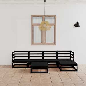 Vrtna sedežna garnitura 6-delna črna trdna borovina