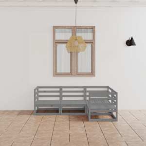 Vrtna sedežna garnitura 4-delna siva trdna borovina