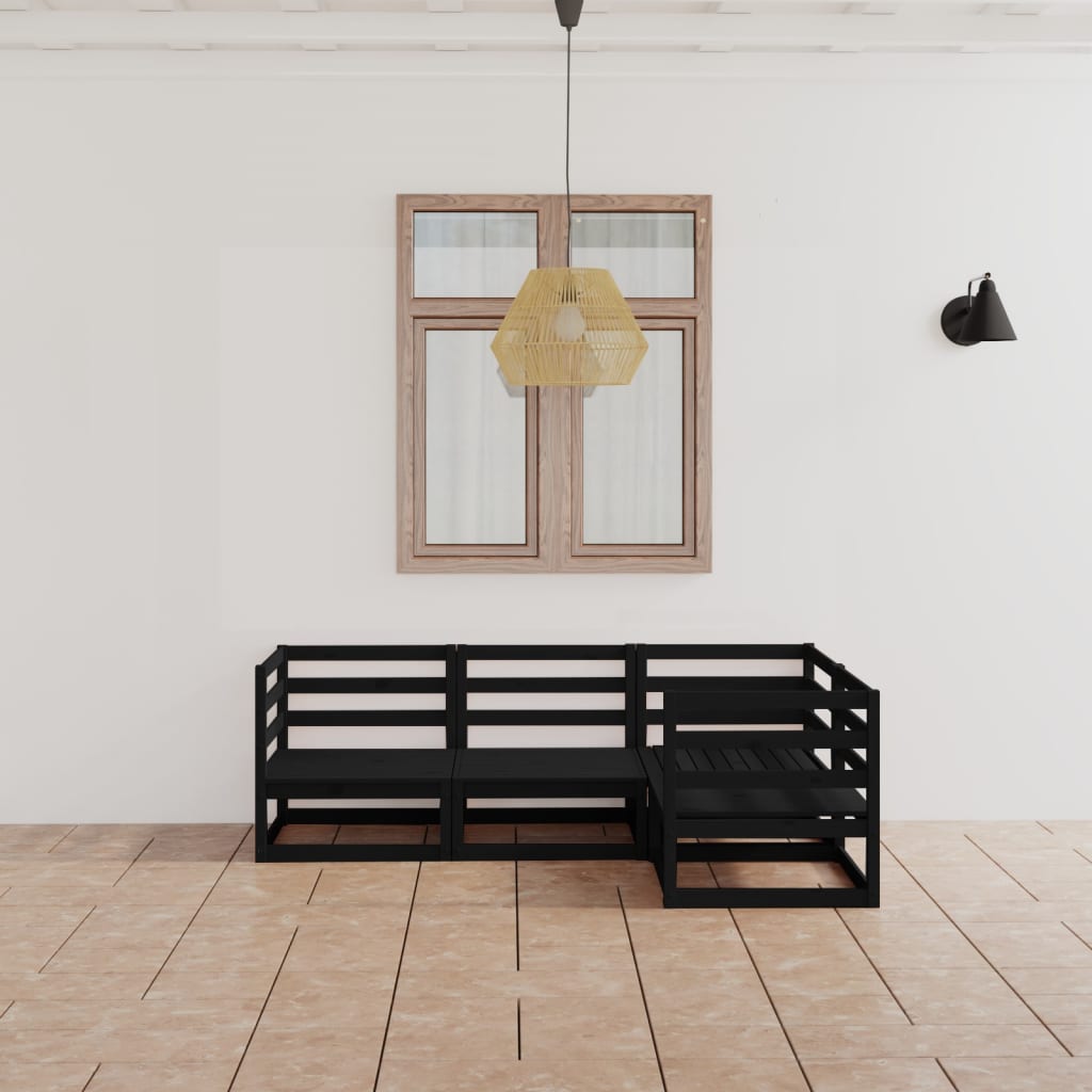 Salon de jardin 4 pcs noir bois de pin massif