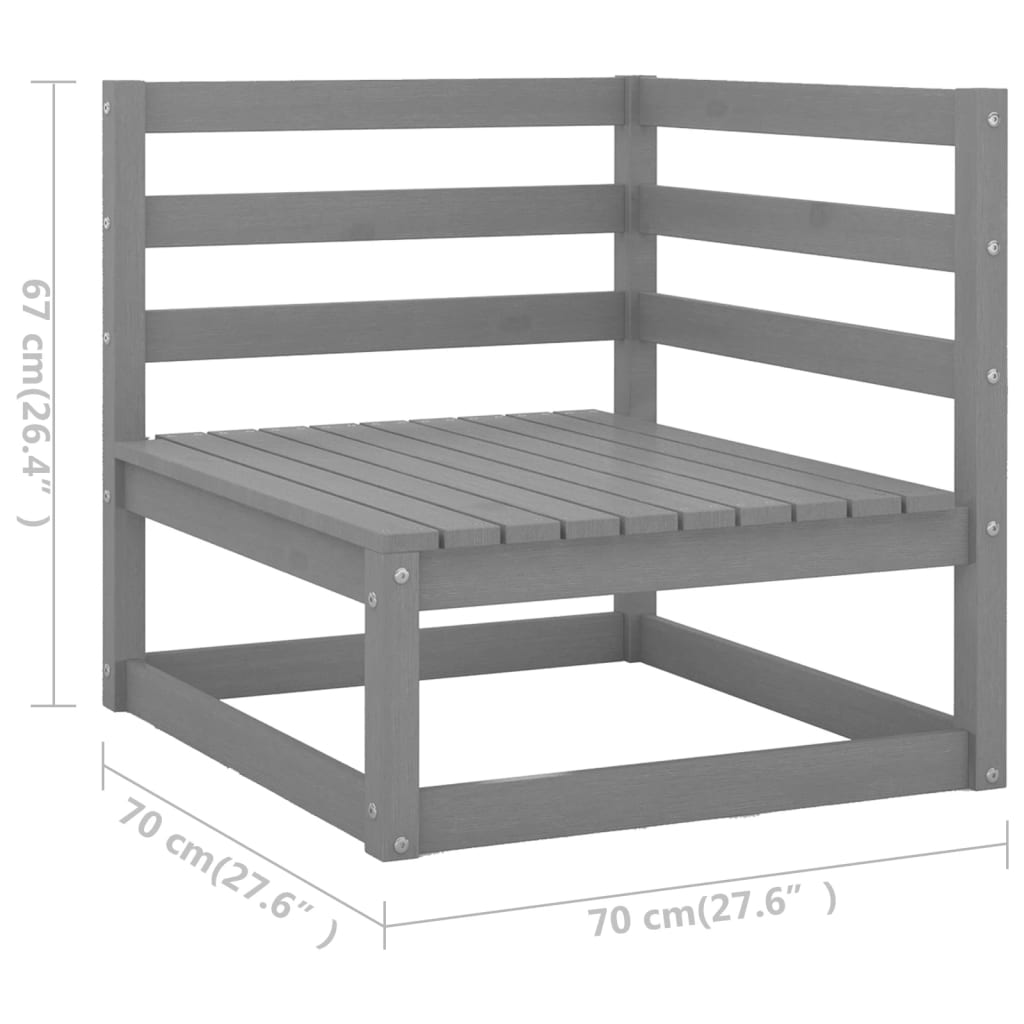 Zestaw wypoczynkowy ogrodowy, drewno sosnowe, szary, 3x sofa narożna, 1x sofa środkowa, 1x stół, 70x70x67 cm (szer. x gł. x wys.)