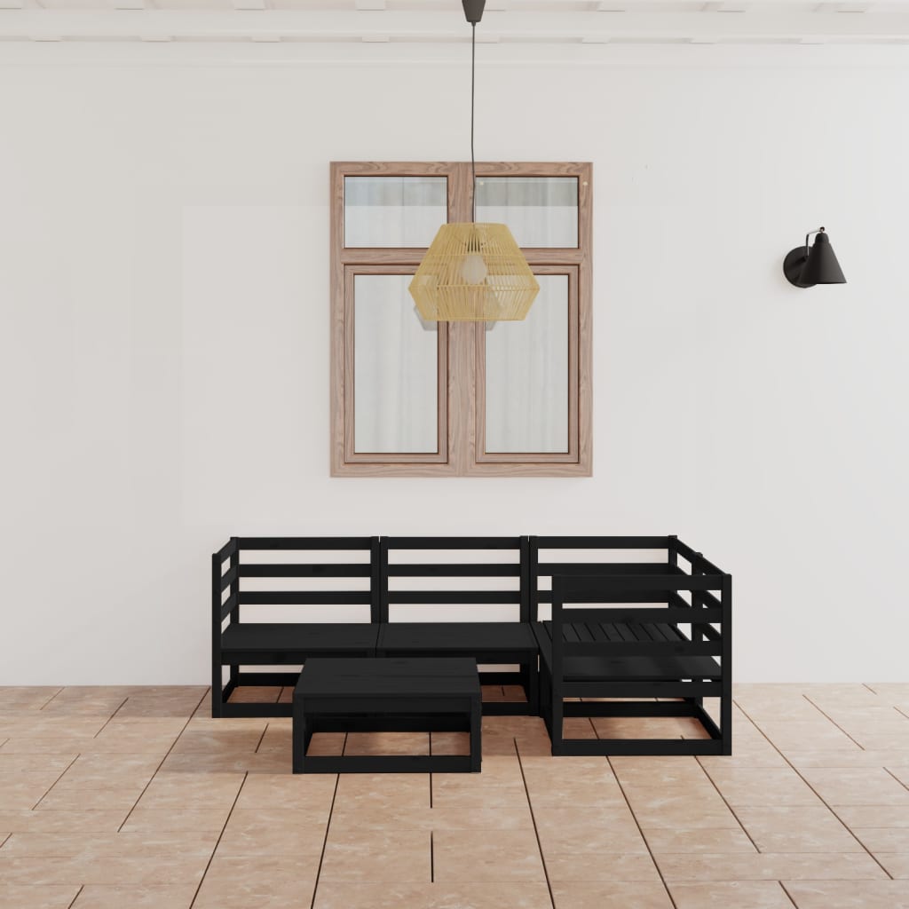 Salon de jardin 5 pcs noir bois de pin massif