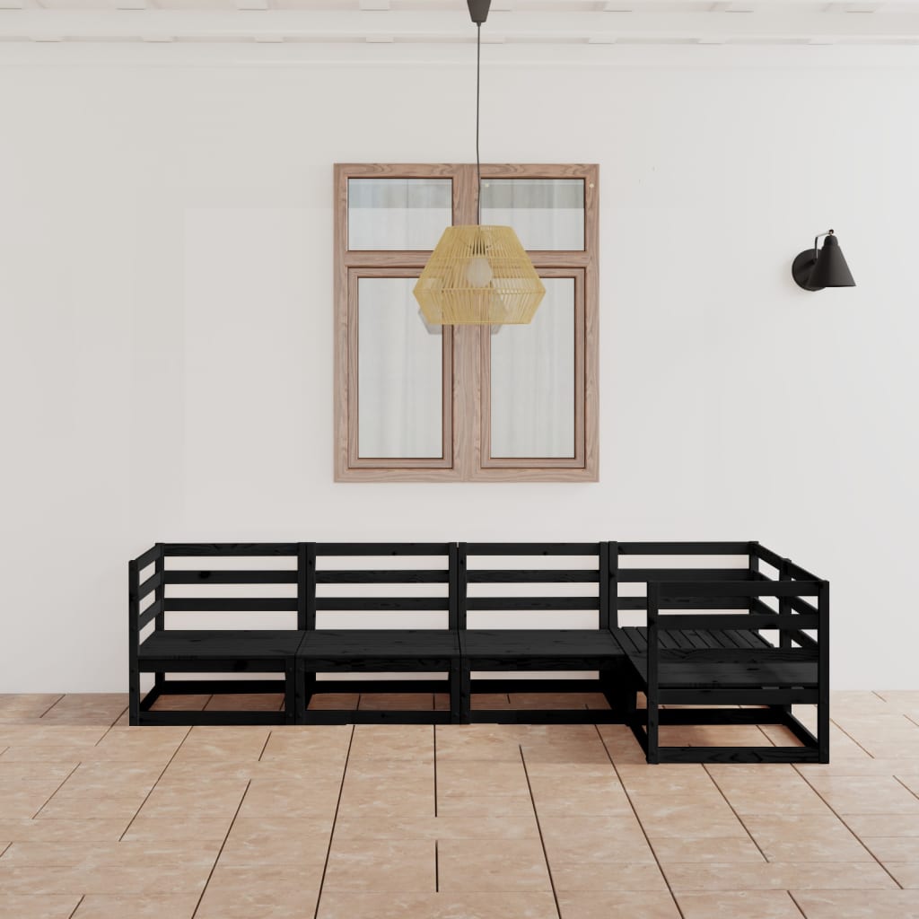 Salon de jardin 5 pcs noir bois de pin massif