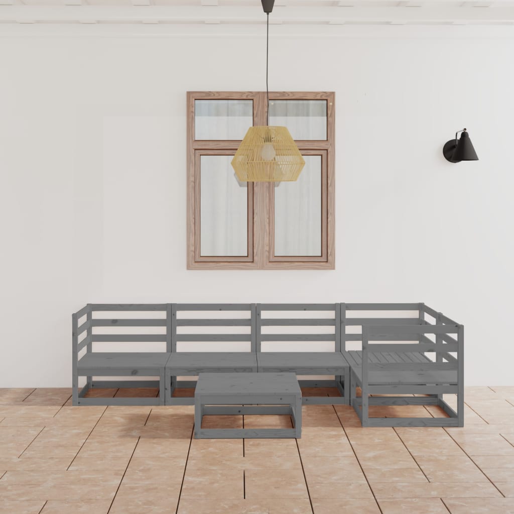 6-tlg. Garten-Lounge-Set Grau Kiefer Massivholz | Stepinfit