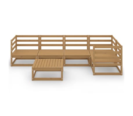 vidaXL Градински лаундж комплект, 6 части, меденокафяв, бор масив