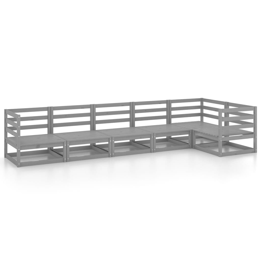 Градински лаундж комплект, 6 части, сив, бор масив