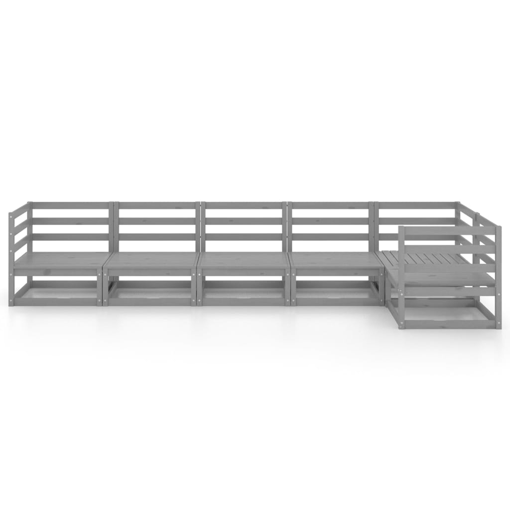 Градински лаундж комплект, 6 части, сив, бор масив