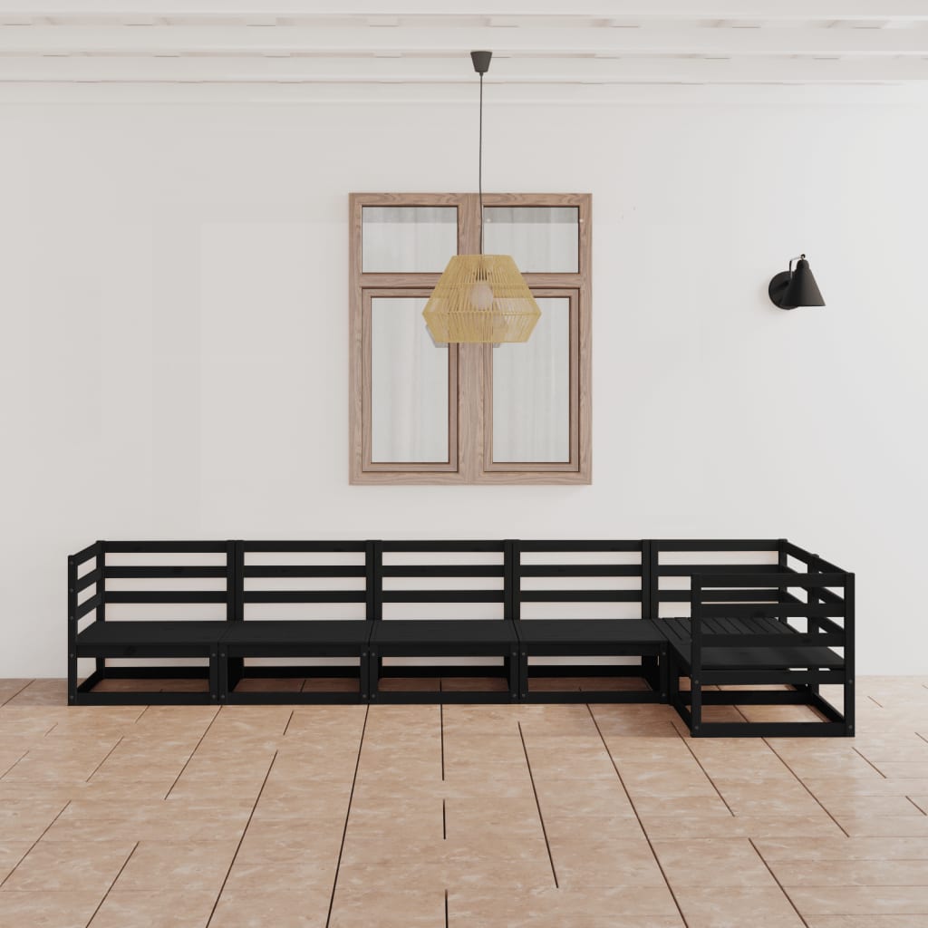 Salon de jardin 6 pcs noir bois de pin massif