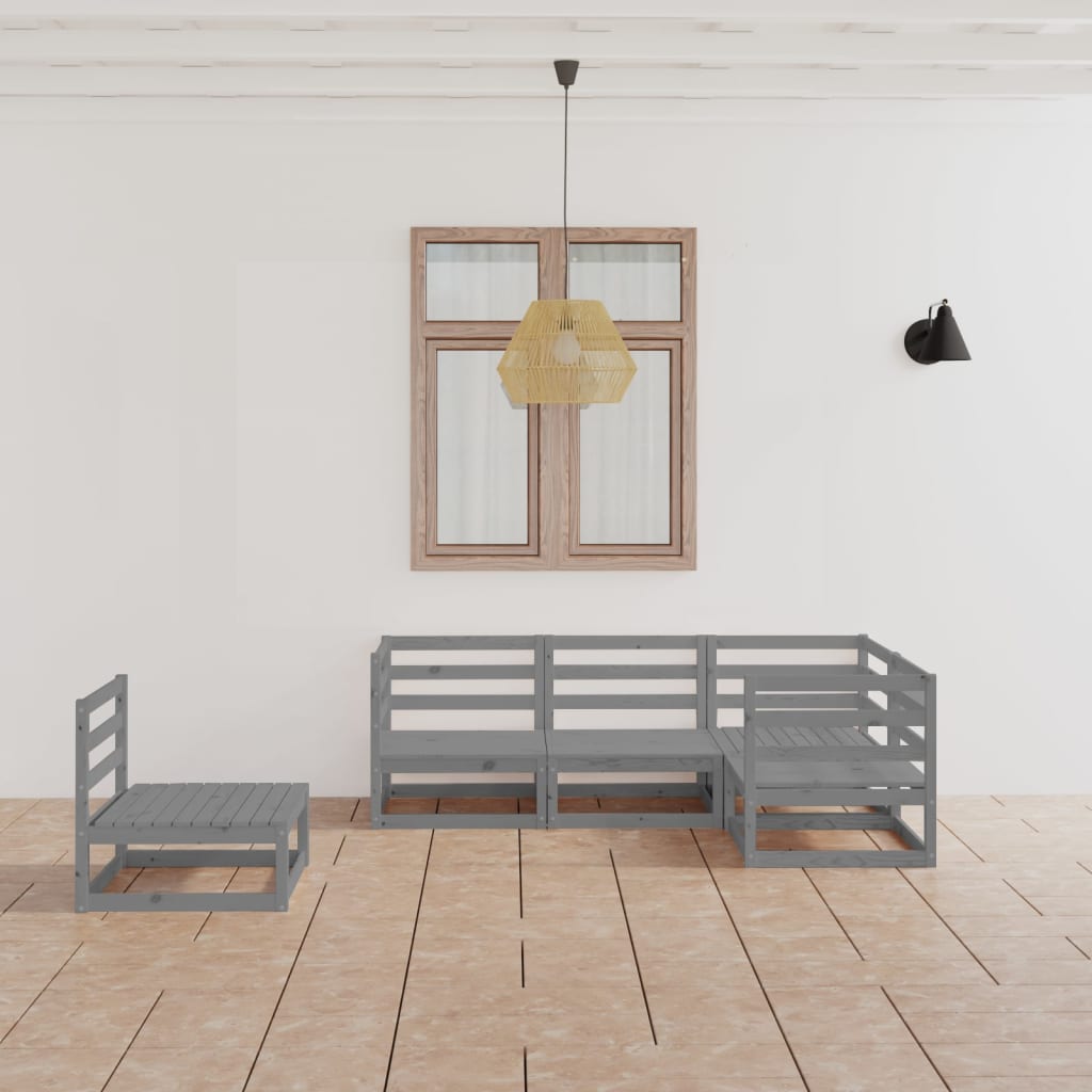 vidaXL Set mobilier de grădină, 5 piese, gri, lemn masiv de pin vidaXL imagine model 2022