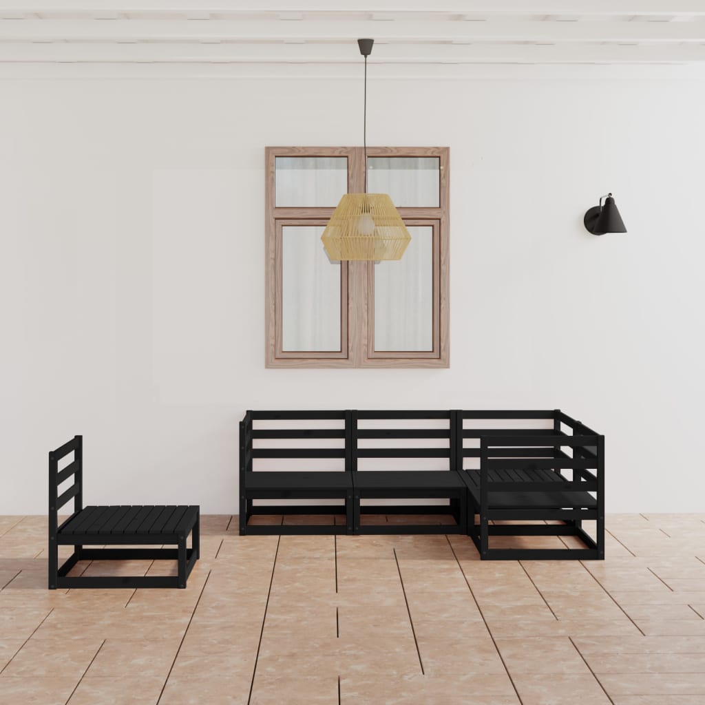 Salon de jardin 5 pcs noir bois de pin massif