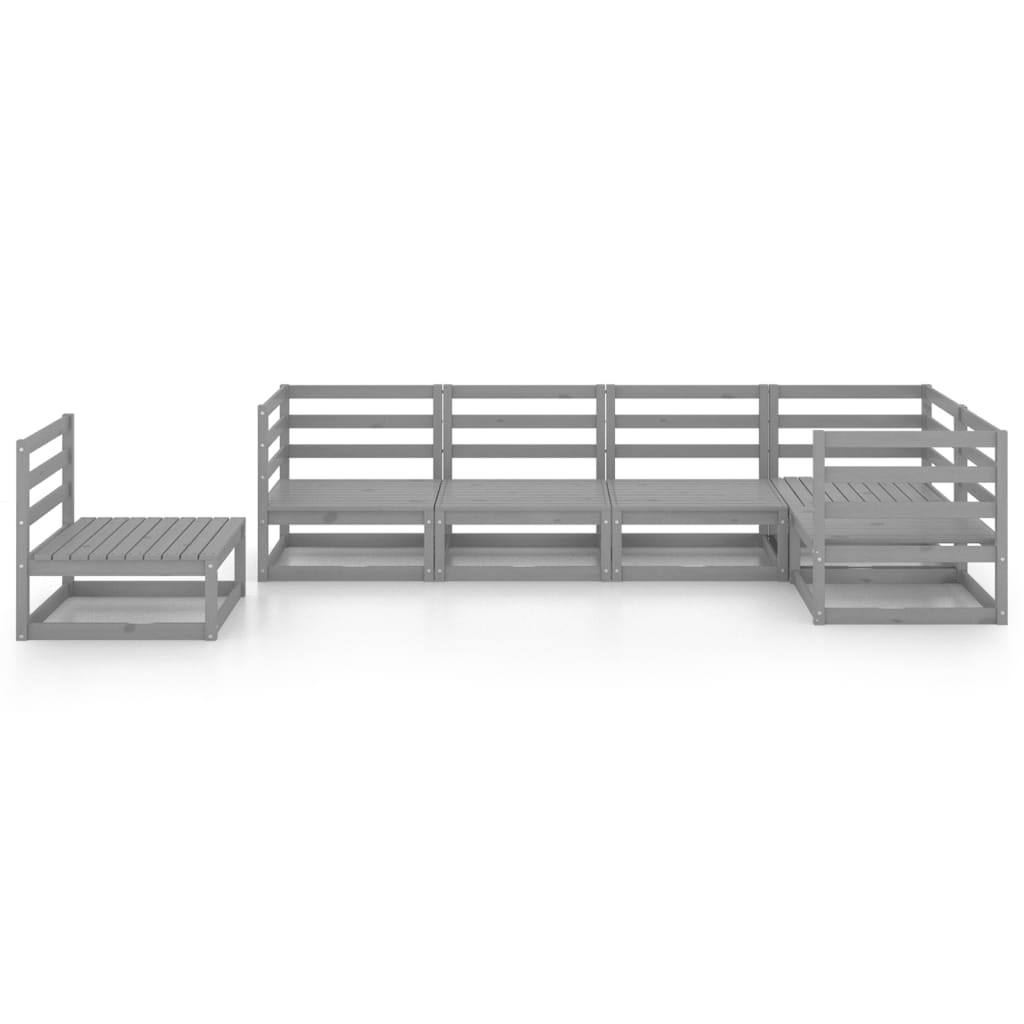 Градински лаундж комплект, 6 части, сив, бор масив