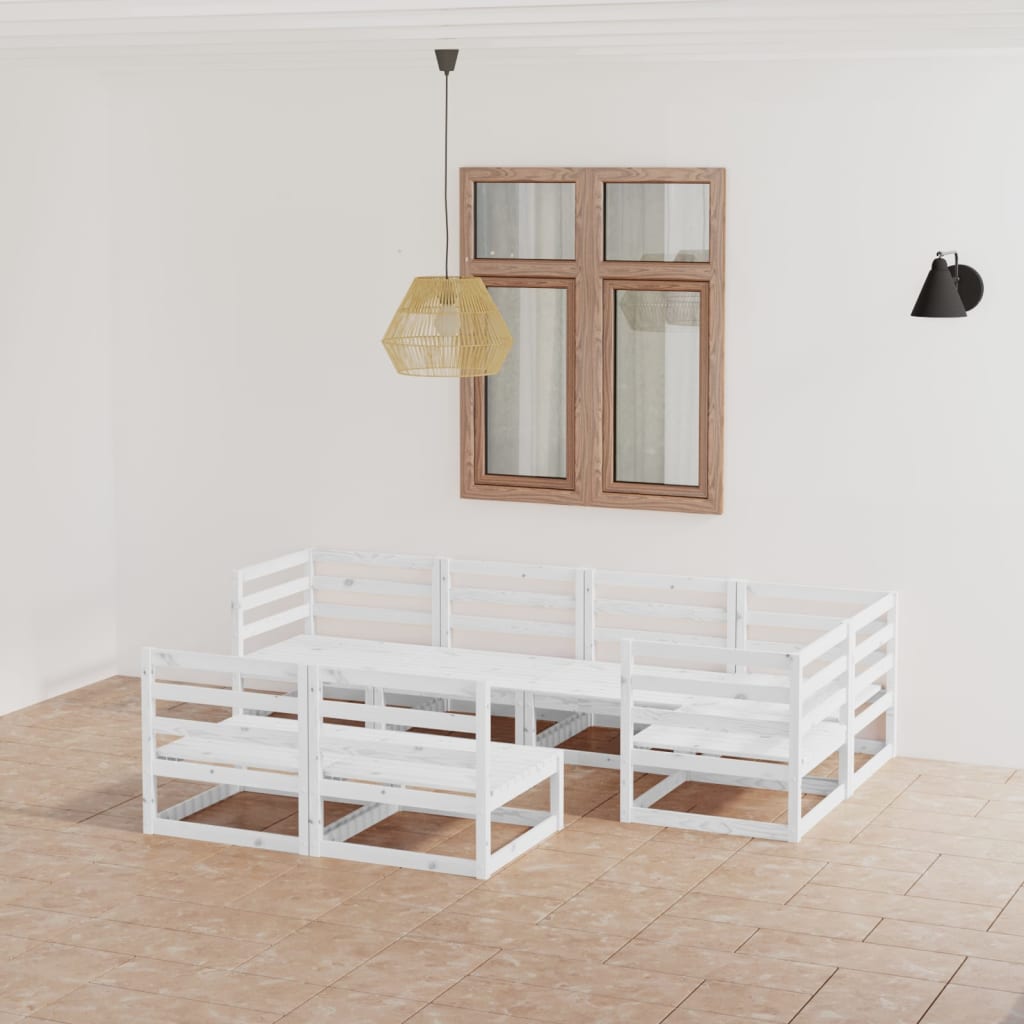 Set mobilier de grădină, 7 piese, alb, lemn masiv de pin