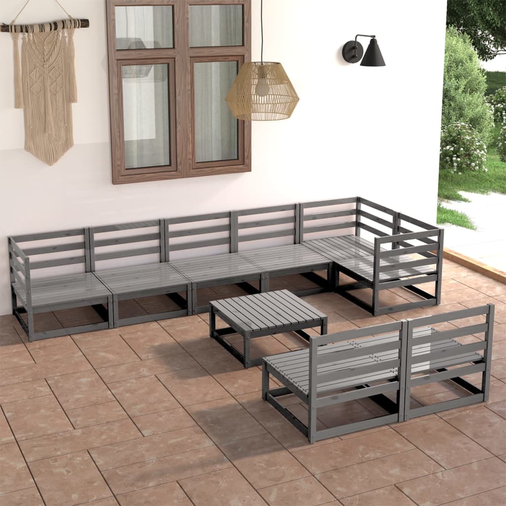 vidaXL 9-tlg. Garten-Lounge-Set Grau Massivholz Kiefer