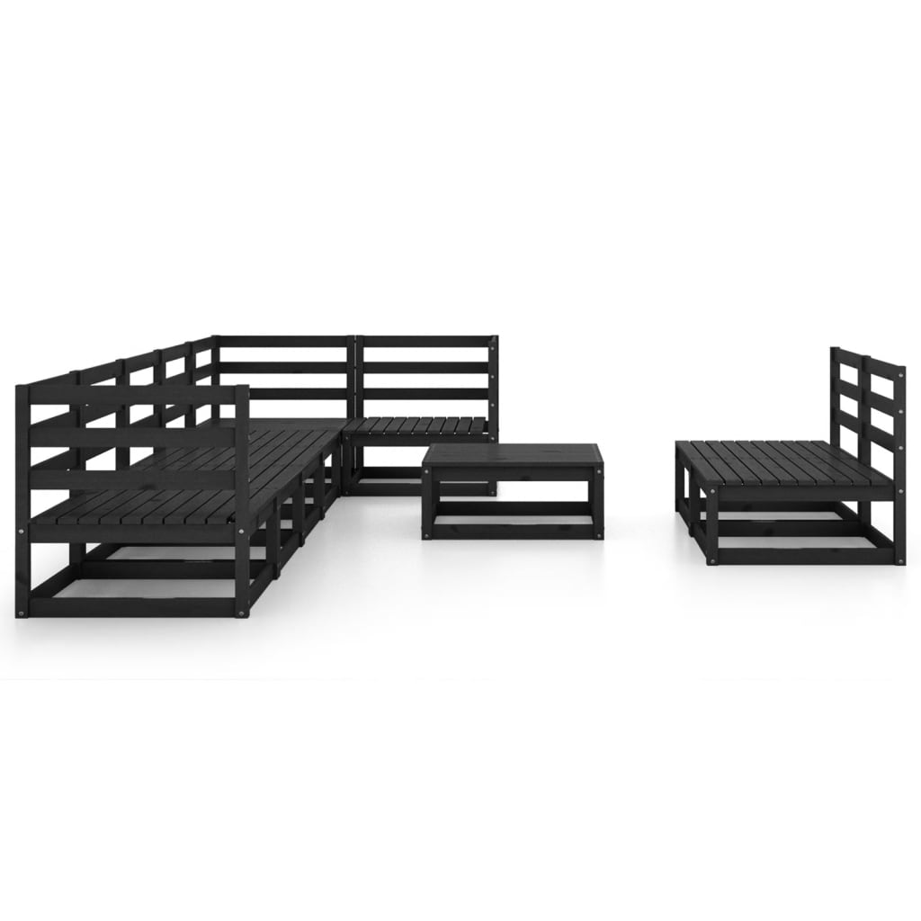 vidaXL 9-delige Loungeset massief grenenhout zwart afbeelding