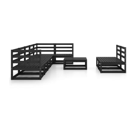 vidaXL Salon de jardin 9 pcs noir bois de pin massif