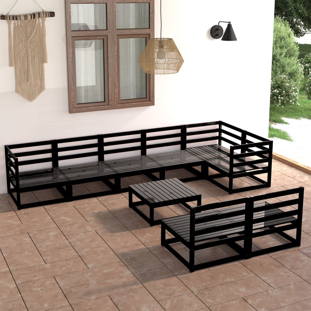 vidaXL 9-tlg. Garten-Lounge-Set Schwarz Massivholz Kiefer