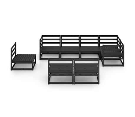 vidaXL Salon de jardin 8 pcs noir bois de pin massif
