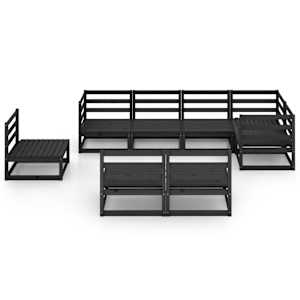 vidaXL Salon de jardin 8 pcs noir bois de pin massif
