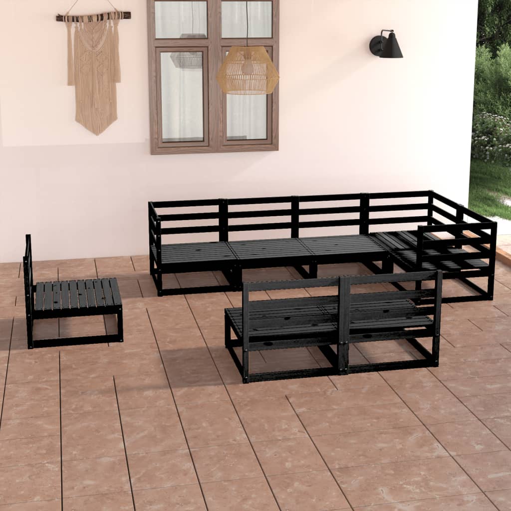 vidaXL Set mobilier de grădină, 8 piese, negru, lemn masiv de pin