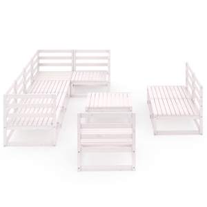 vidaXL Sodo poilsio baldų komplektas, 9 dalių, baltas, pu&scaron;ies masyvas