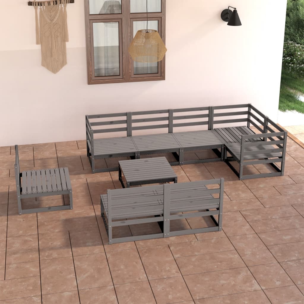 vidaXL 9-tlg. Garten-Lounge-Set Grau Massivholz Kiefer