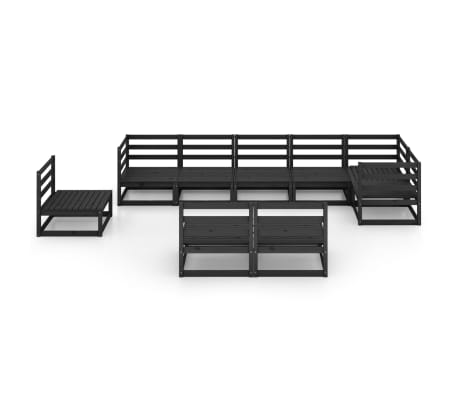vidaXL Salon de jardin 9 pcs noir bois de pin massif