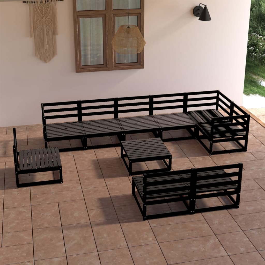 vidaXL 10-tlg. Garten-Lounge-Set Schwarz Massivholz Kiefer